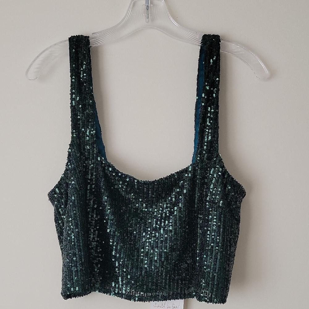 SOLD - Show Me Your Mumu Women's Tara Green Sequin Crop Top- Size M